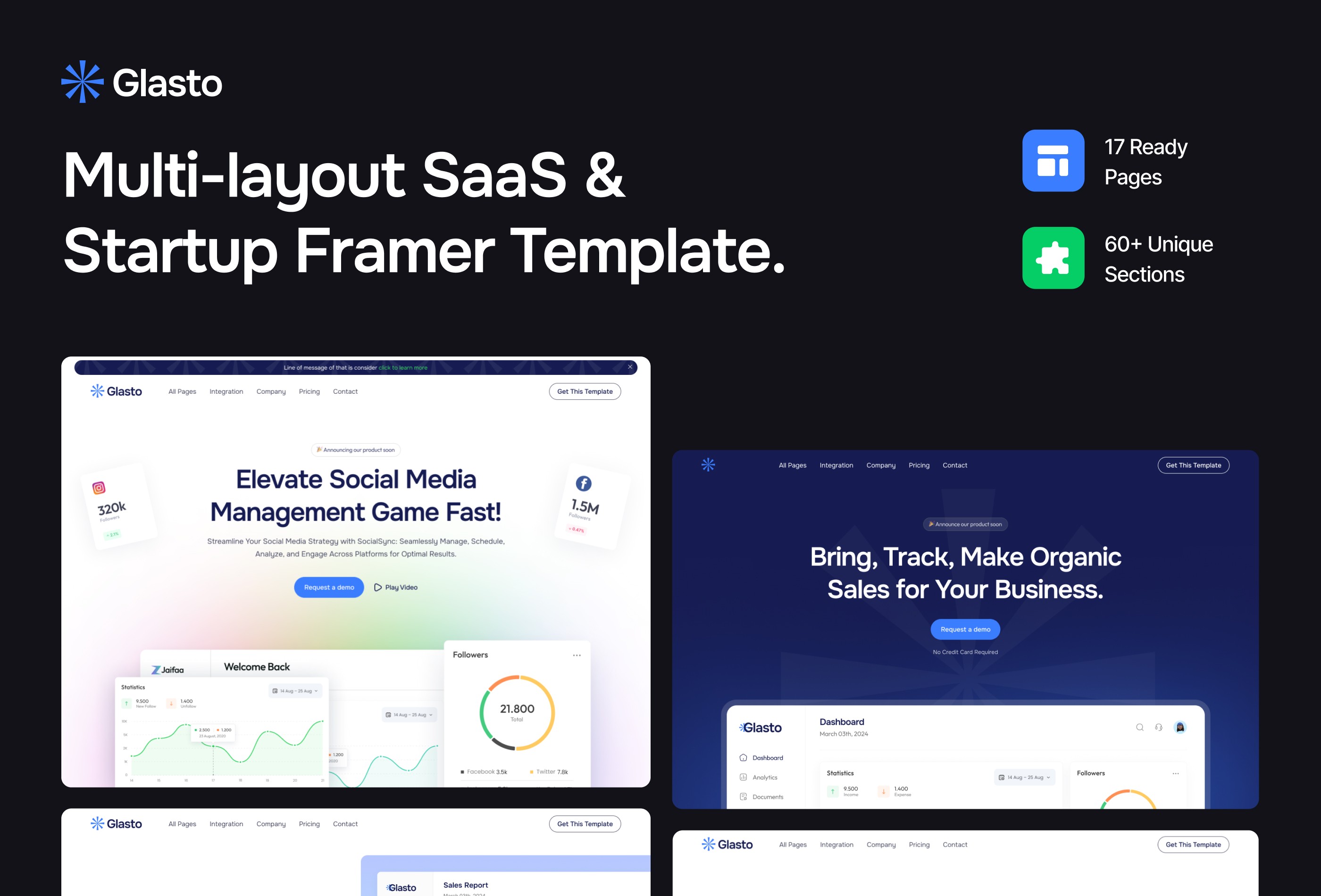 Screenshot 1 for Glasto, a Framer Marketplace template by Framerbite.