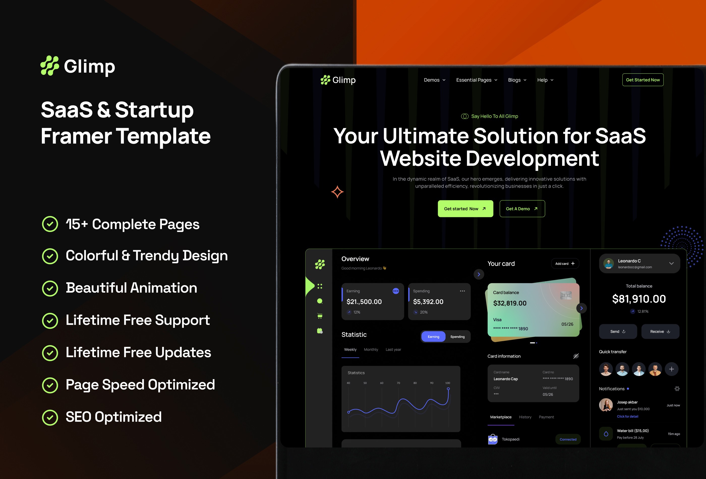 Screenshot 2 for Glimp, a Framer Marketplace template by FramerDevs.