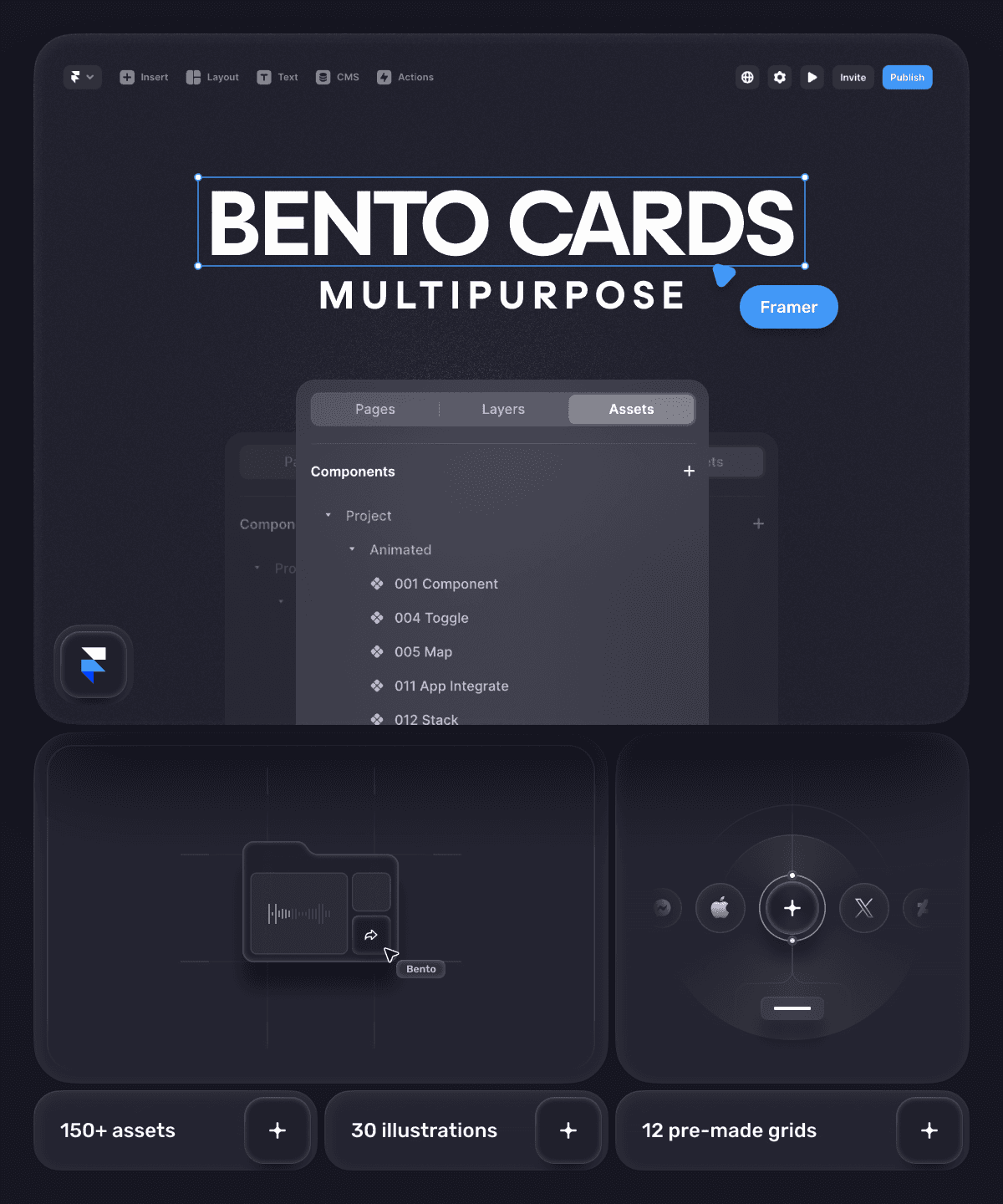 Screenshot 1 for UI8 Bento Cards, a Framer Marketplace template by UI8.