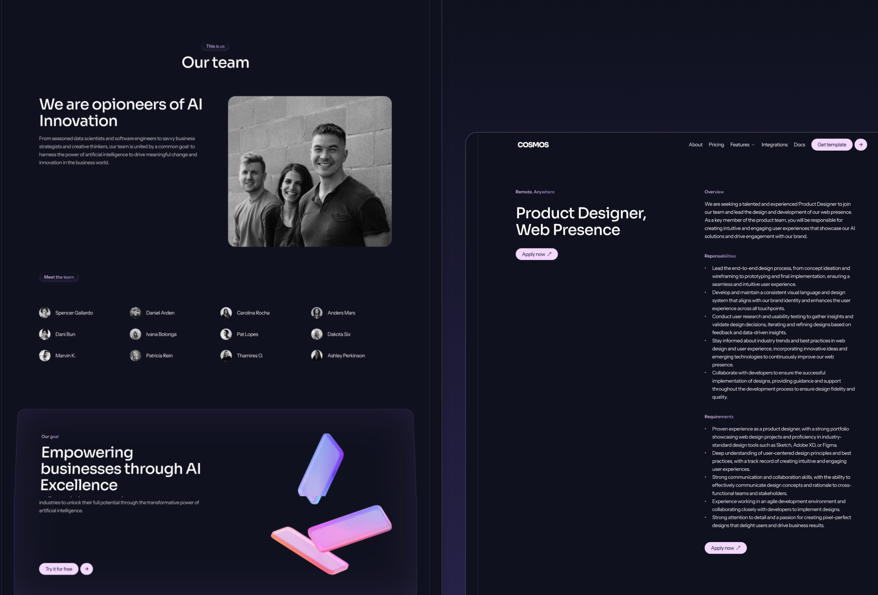 Screenshot 3 for COSMOS, a Framer Marketplace template by Thaymisan C.