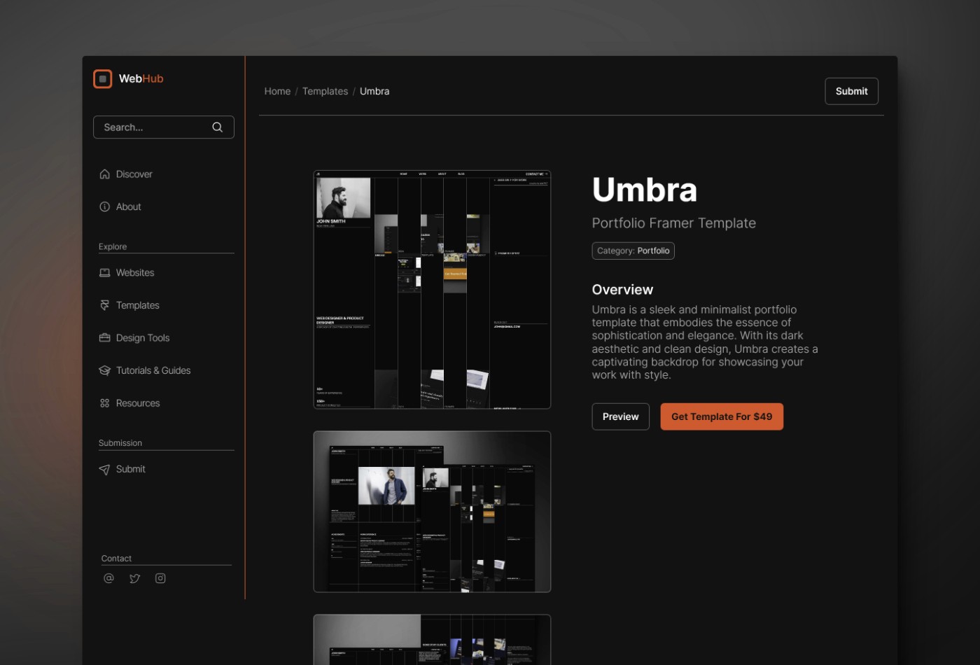 Screenshot 2 for WebHub, a Framer Marketplace template by Thaer Swailem.