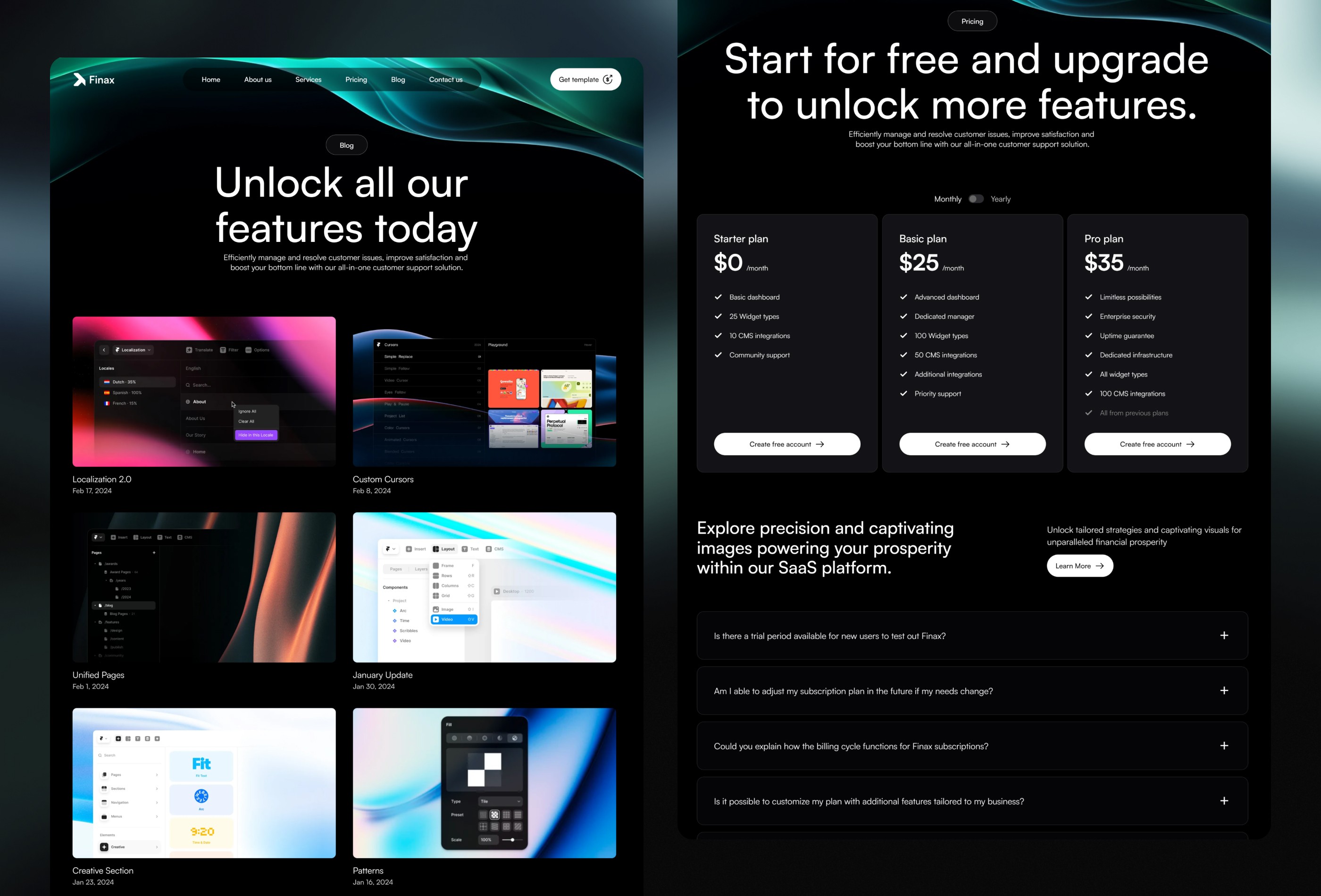 Screenshot 4 for Finax, a Framer Marketplace template by Tolv.Studio.