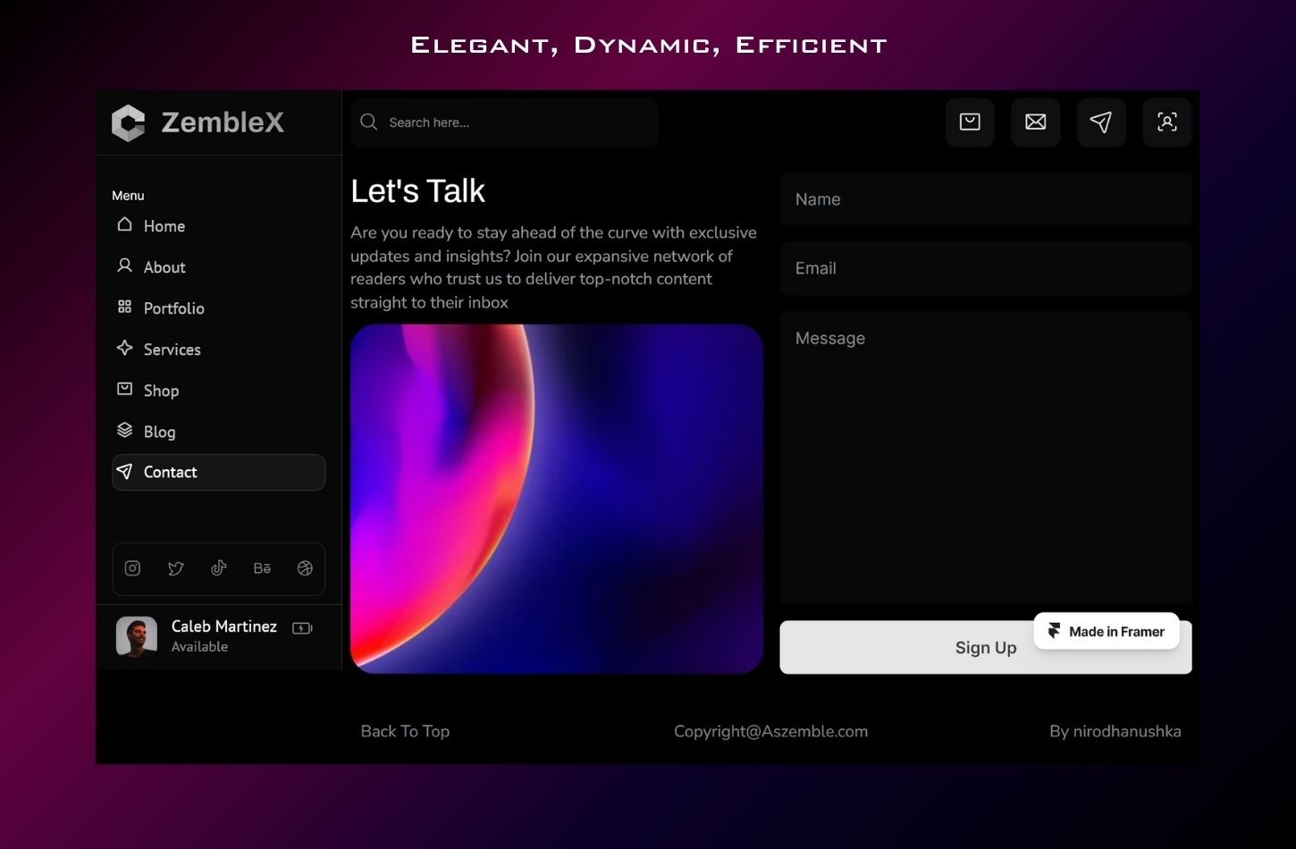 Screenshot 4 for ZembleX, a Framer Marketplace template by Nirodha.