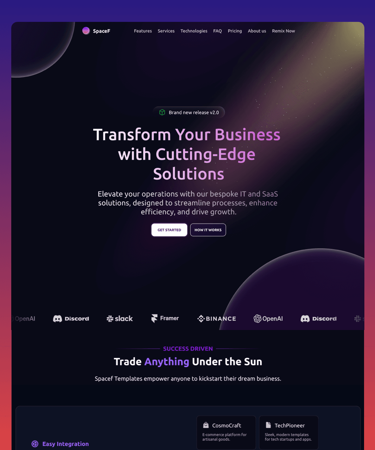 Screenshot 1 for SpaceF, a Framer Marketplace template by Rindly.