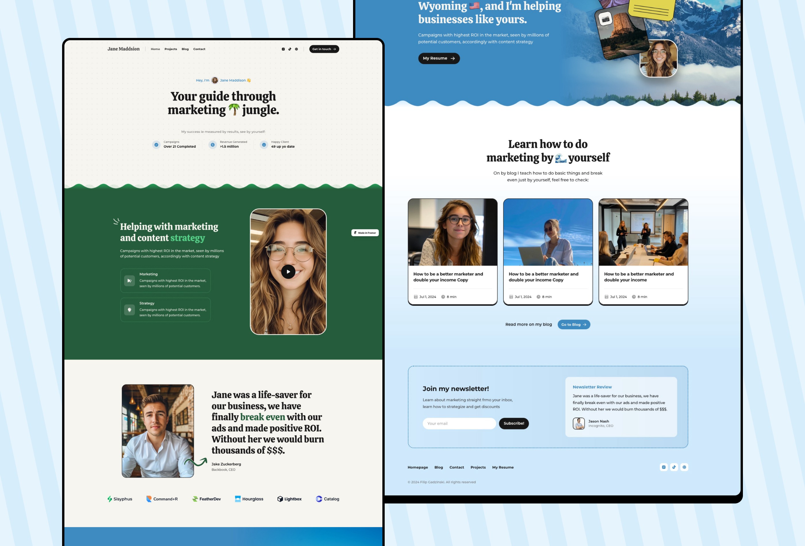 Screenshot 2 for Jane, a Framer Marketplace template by Filip Gadziński.