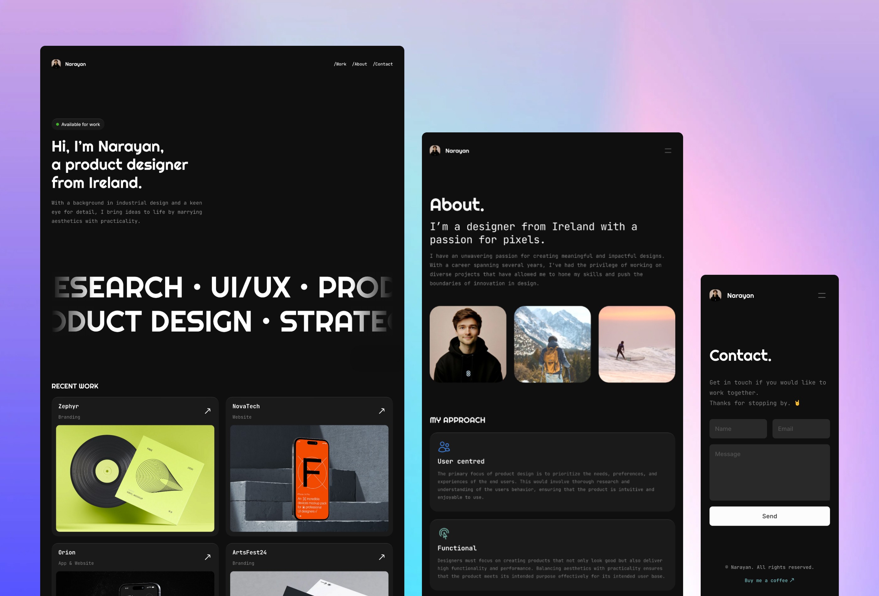 Screenshot 4 for Narayan, a Framer Marketplace template by Eamonn Day Lavelle.