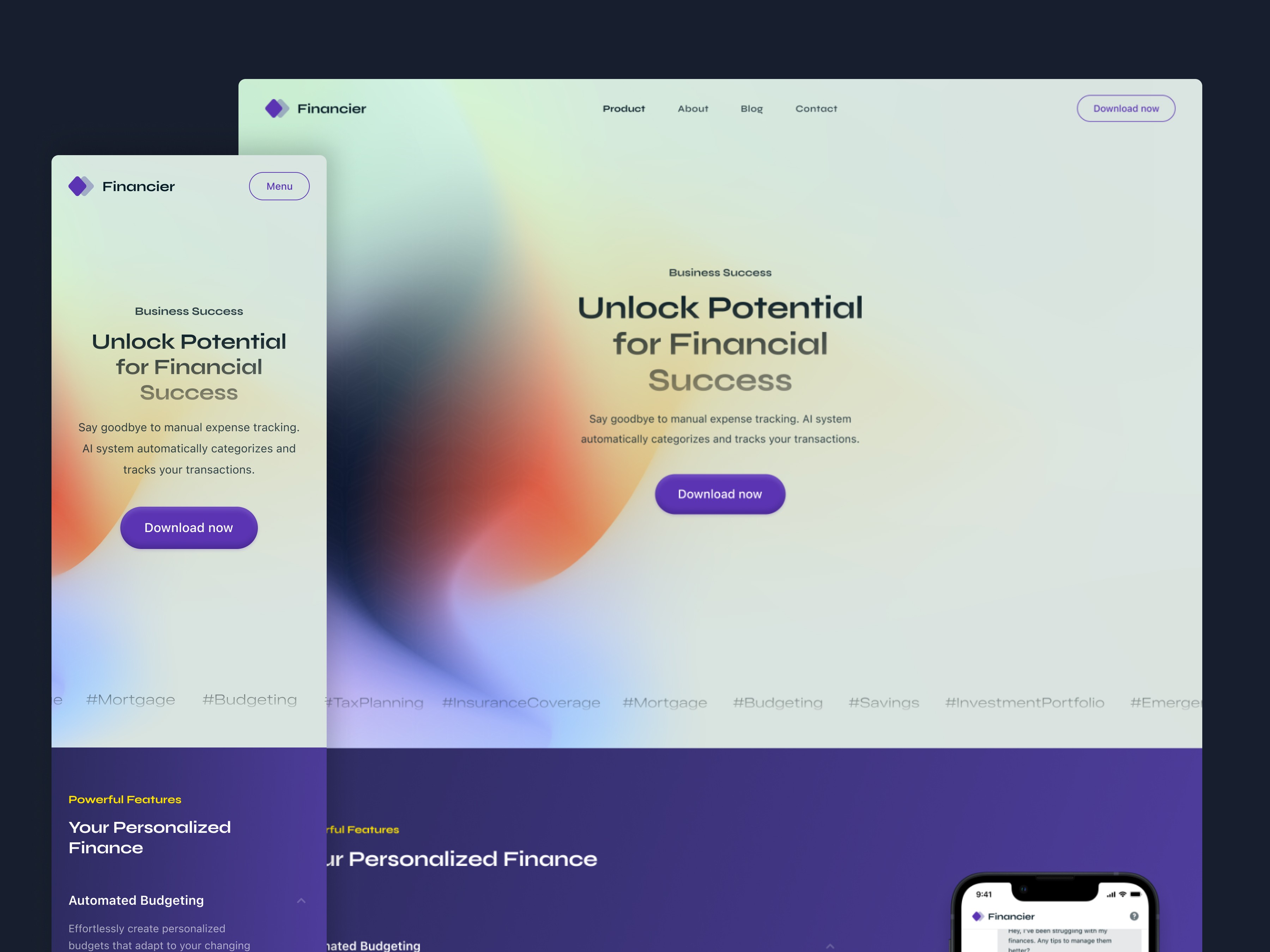 Screenshot 2 for Financier, a Framer Marketplace template by OriginFrame.