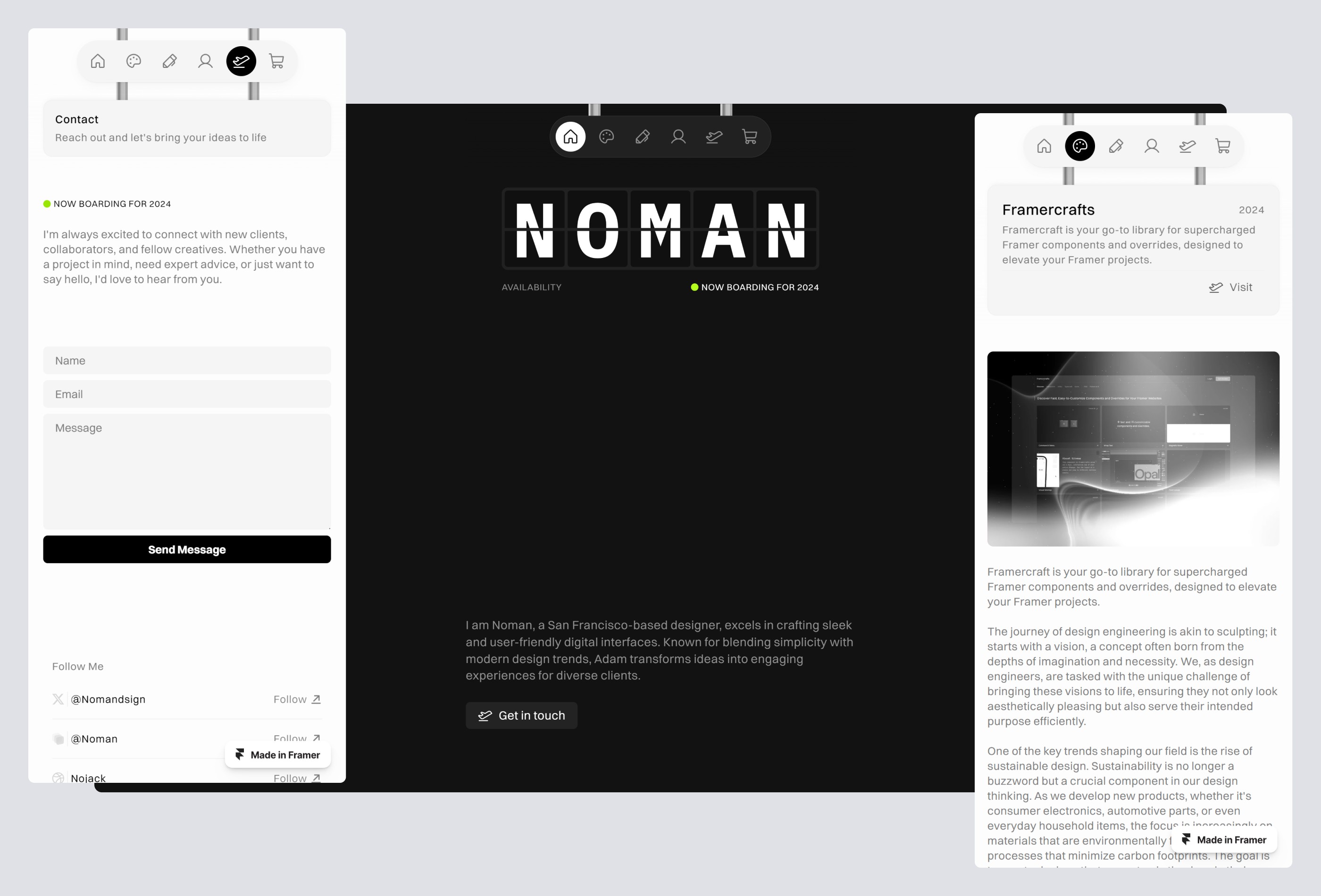 Screenshot 2 for Terminalfolio, a Framer Marketplace template by Noman.