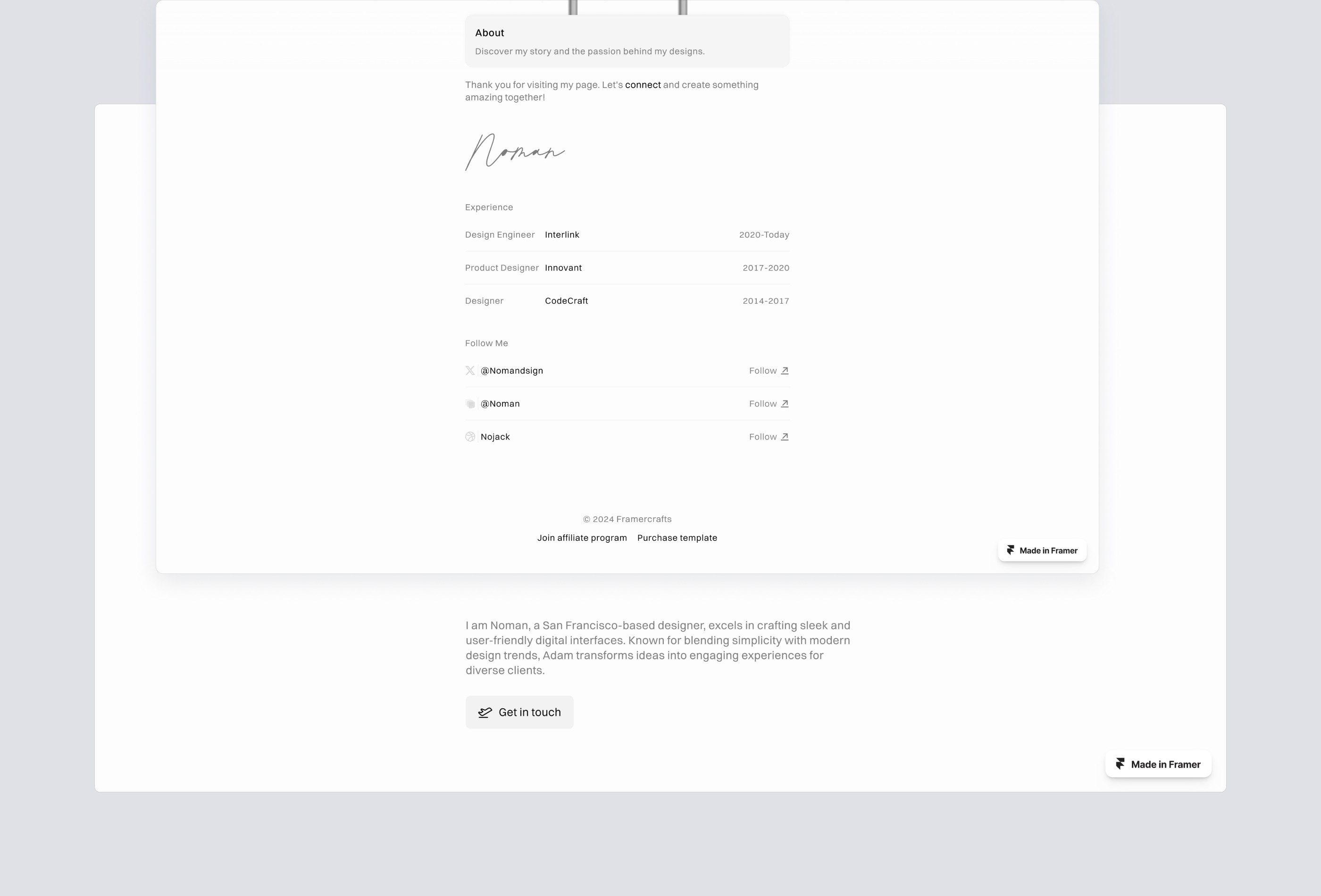 Screenshot 3 for Terminalfolio, a Framer Marketplace template by Noman.
