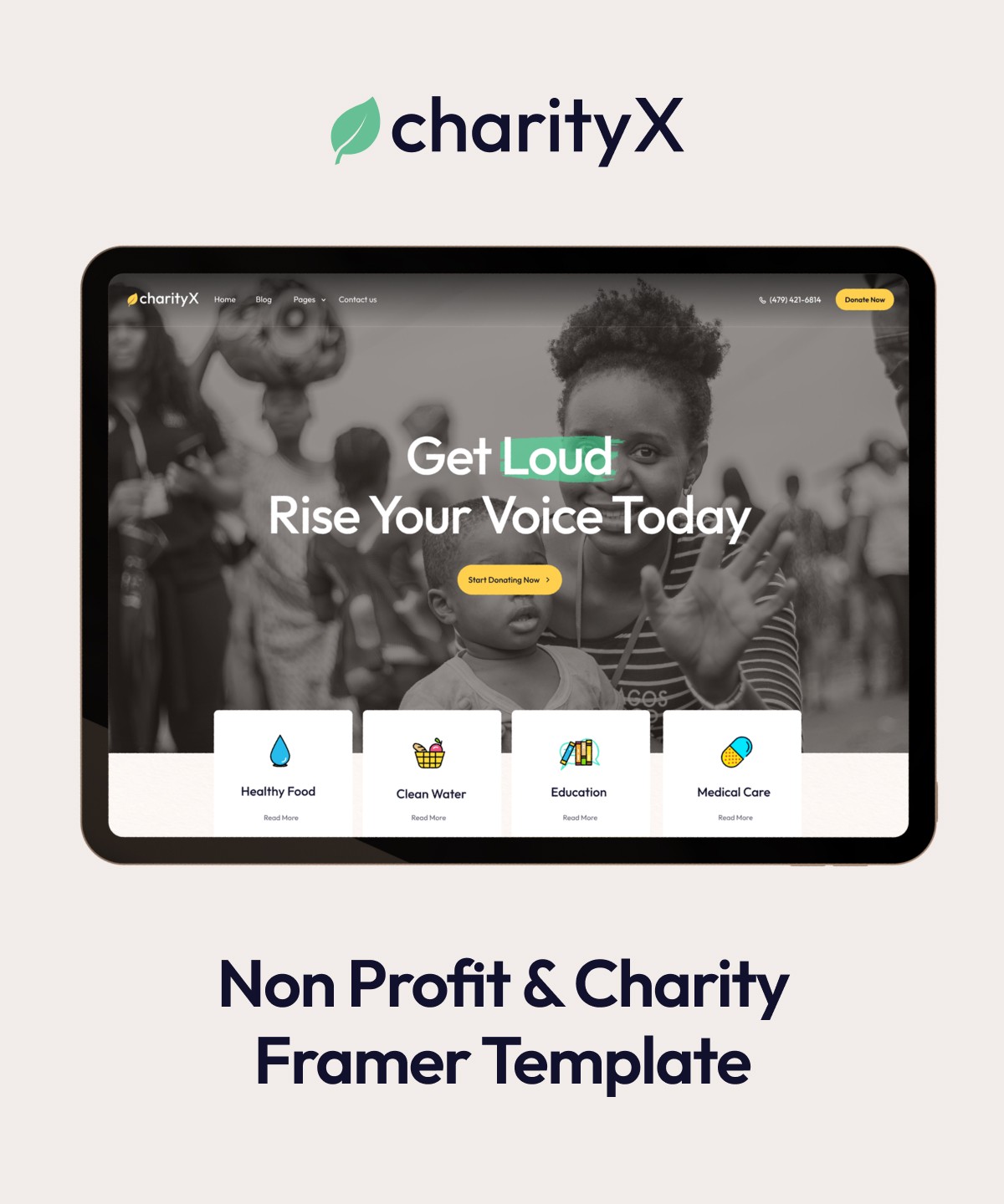 Screenshot 1 for CharityX, a Framer Marketplace template by Framerbite.