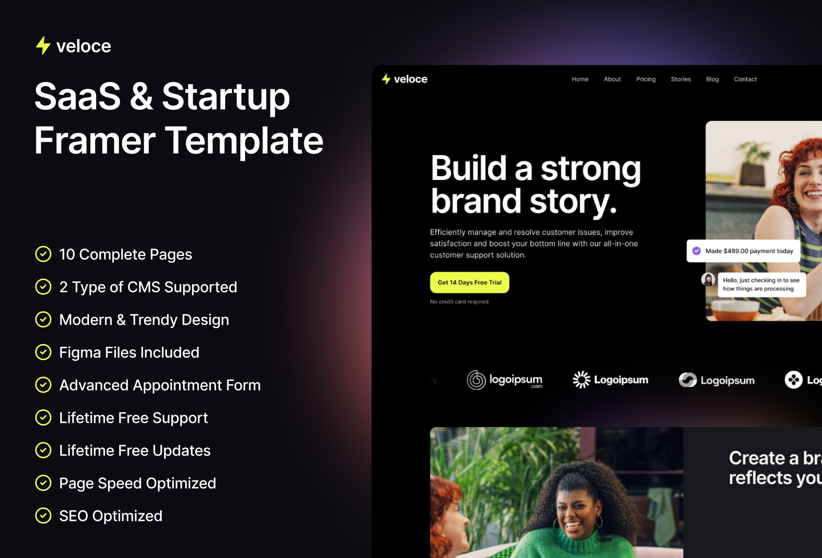Screenshot 2 for Veloce, a Framer Marketplace template by Framerbite.