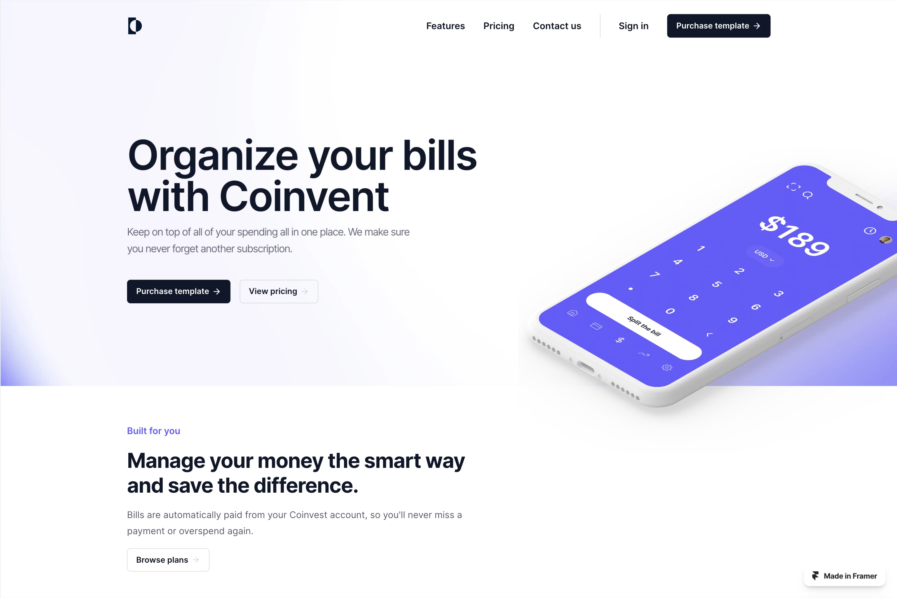 Screenshot 2 for Coinvent, a Framer Marketplace template by Connelly Rader.