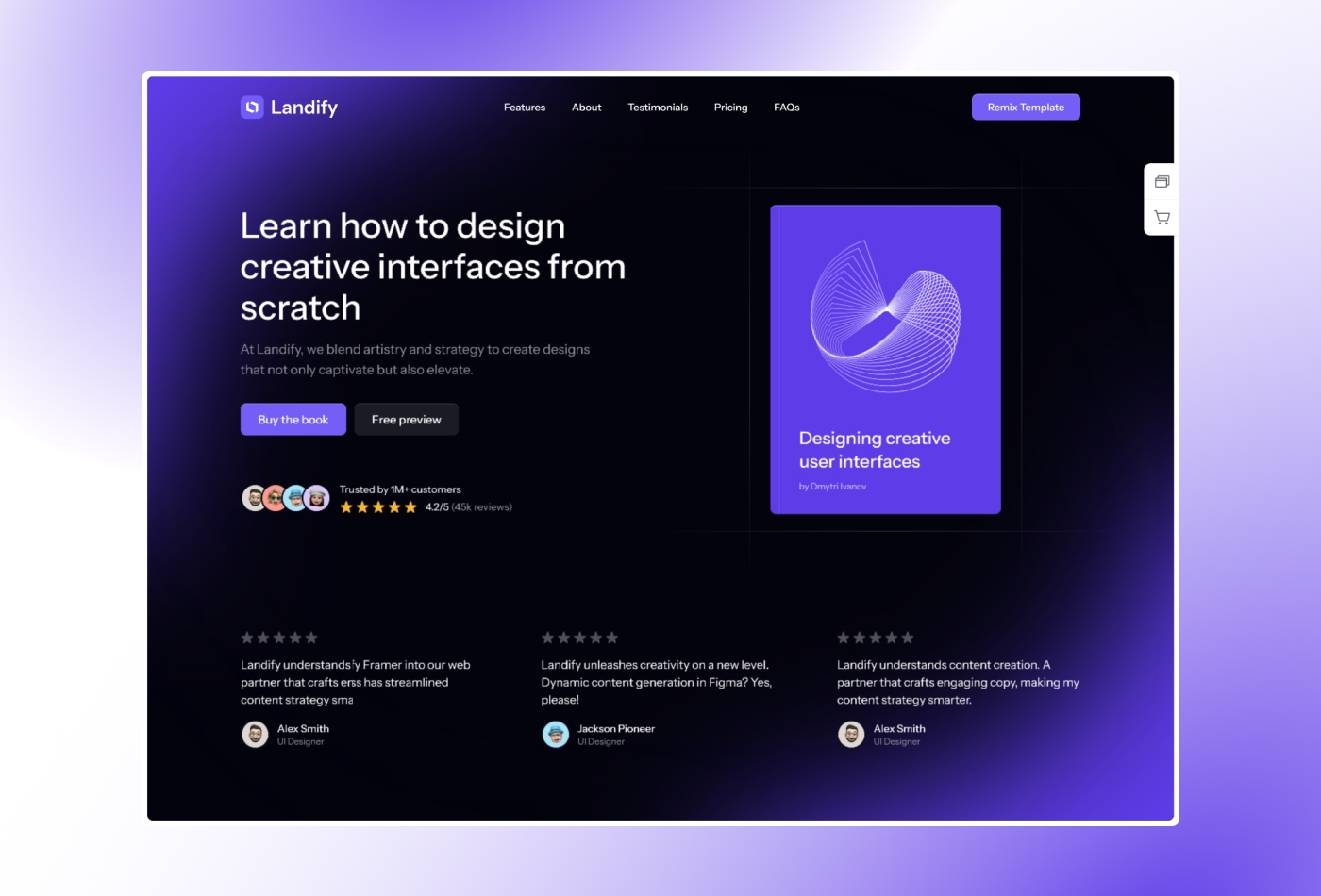 Screenshot 1 for Landify, a Framer Marketplace template by Dmytri Ivanov.