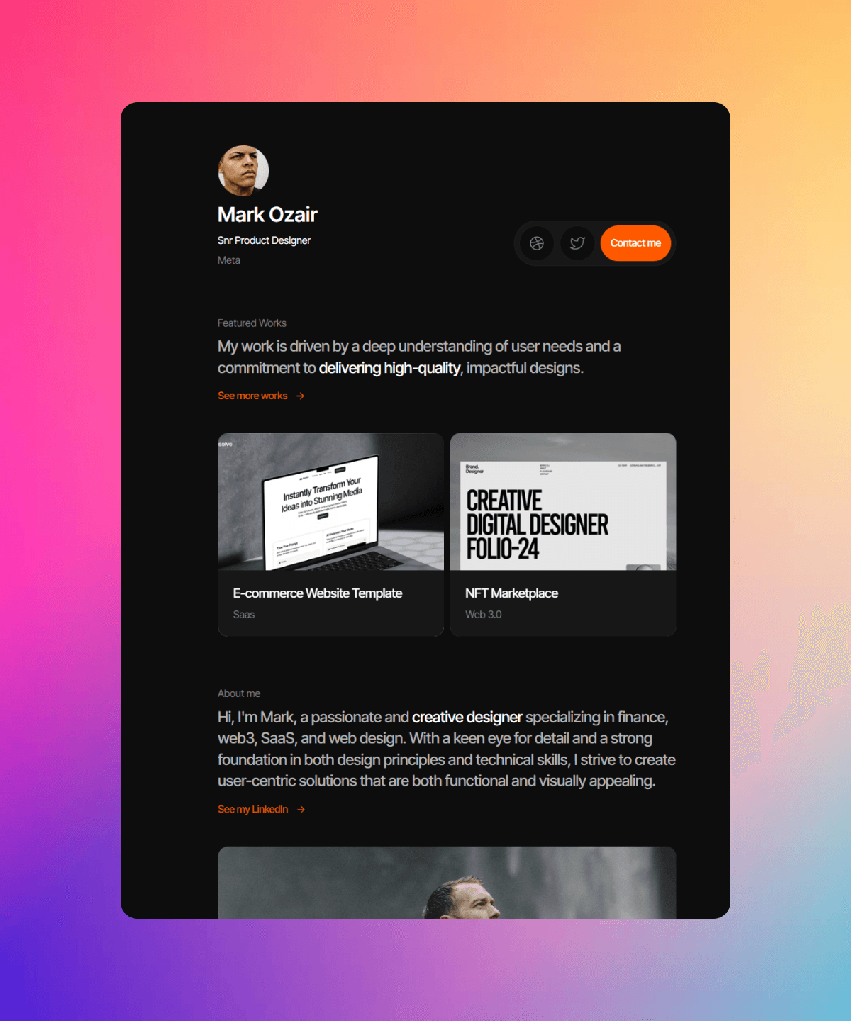 Screenshot 1 for Stackfolio, a Framer Marketplace template by Ozenua Oluwatobi.