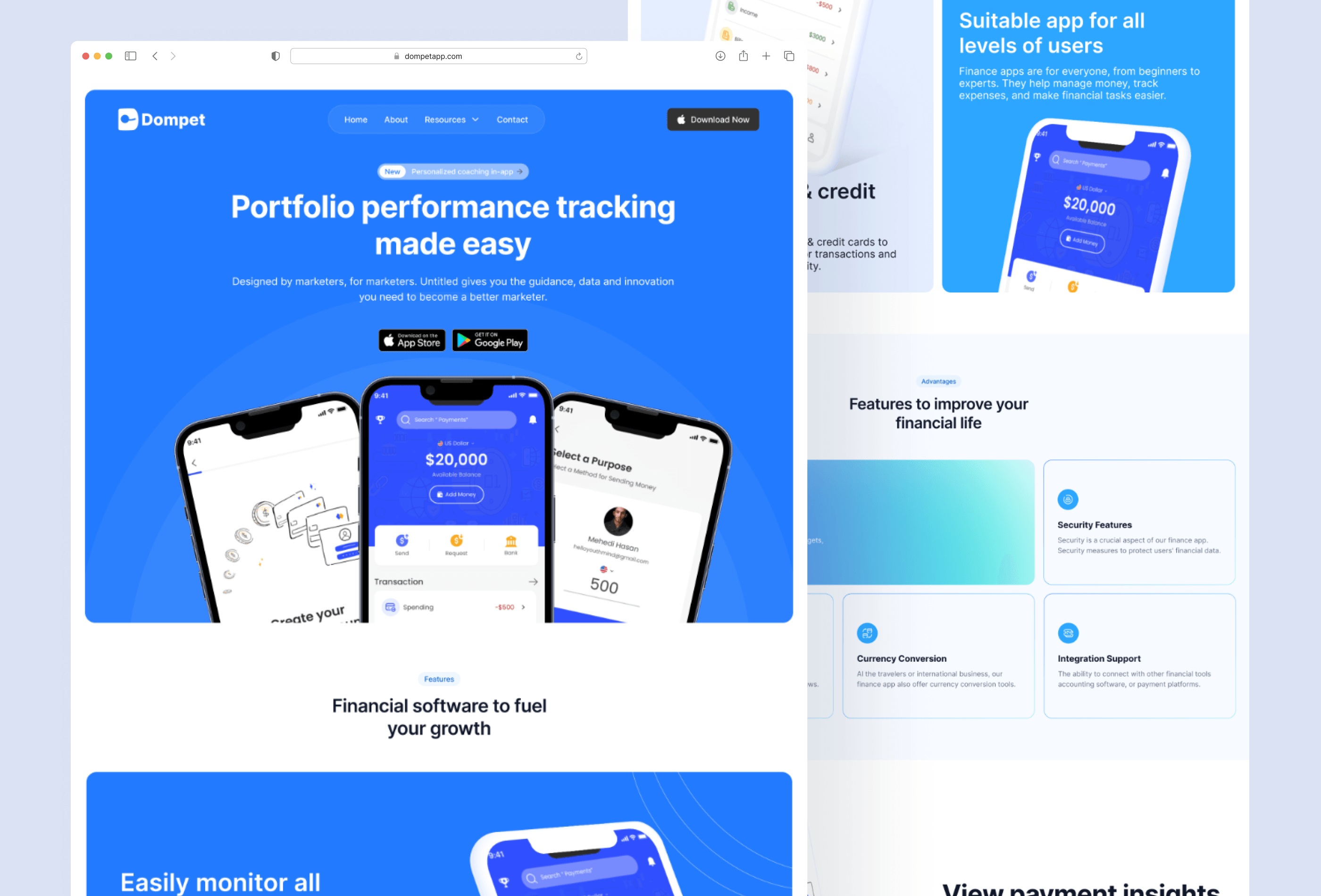Screenshot 3 for Dompet, a Framer Marketplace template by Asril.