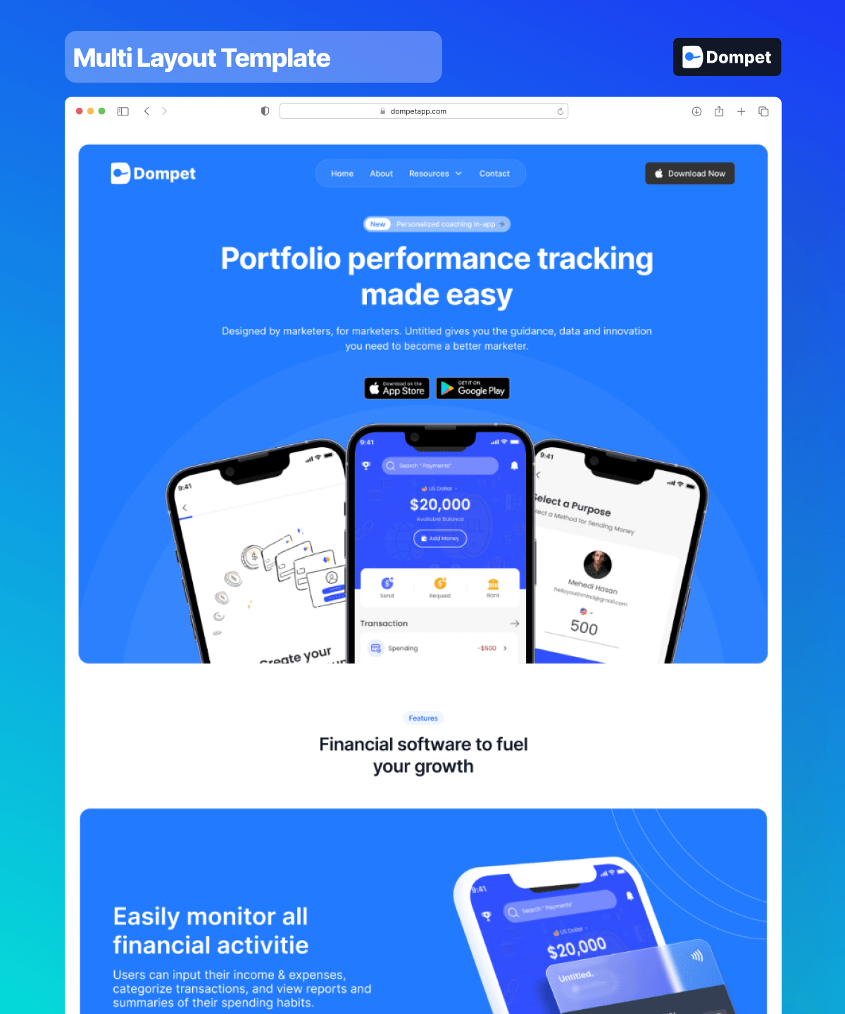 Screenshot 1 for Dompet, a Framer Marketplace template by Asril.